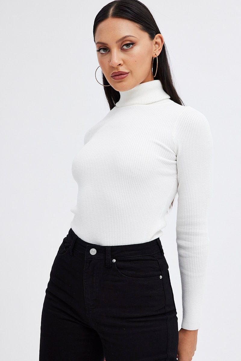 White Knit Top High Neck Long Sleeve sold by Ally Fashion