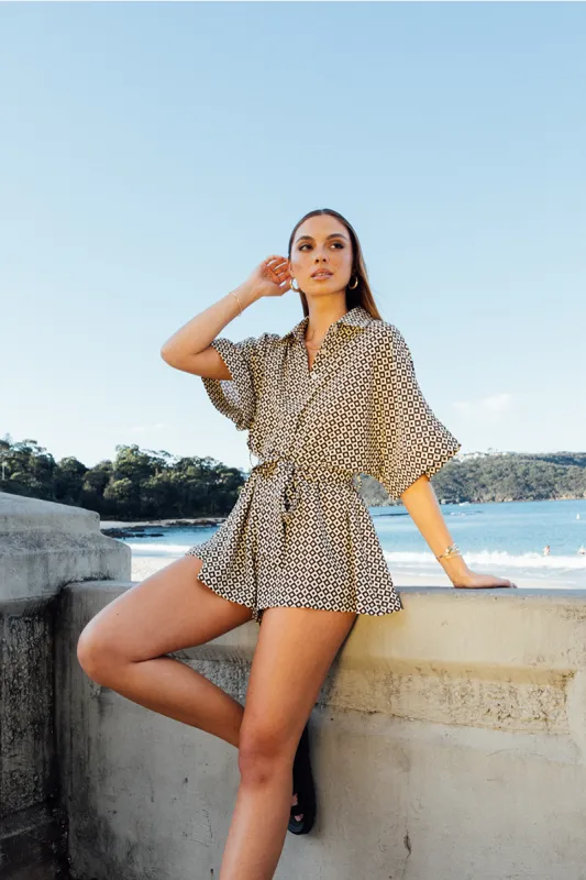 Brown Geo Oversized Playsuit sold by Ally Fashion