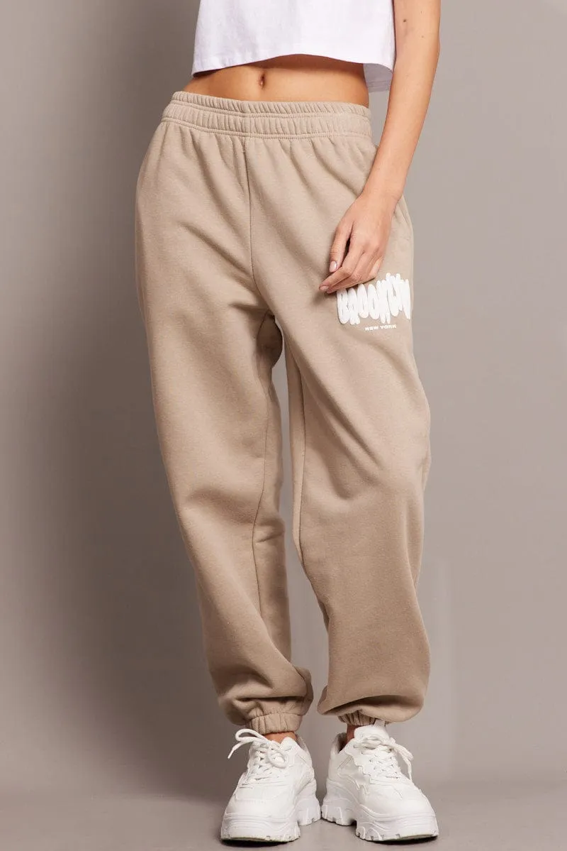 Beige Track Pants High Rise sold by Ally Fashion product image thumbnail 3