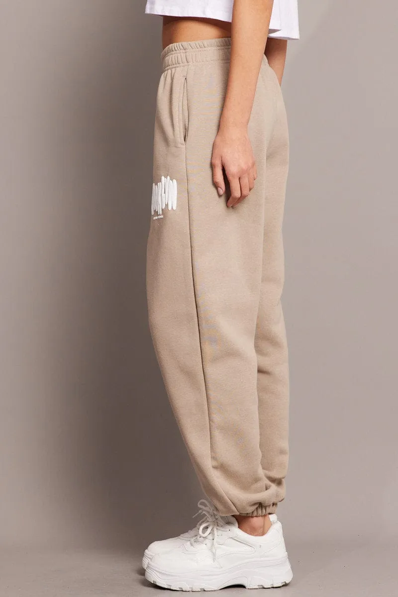 Beige Track Pants High Rise sold by Ally Fashion product image thumbnail 4