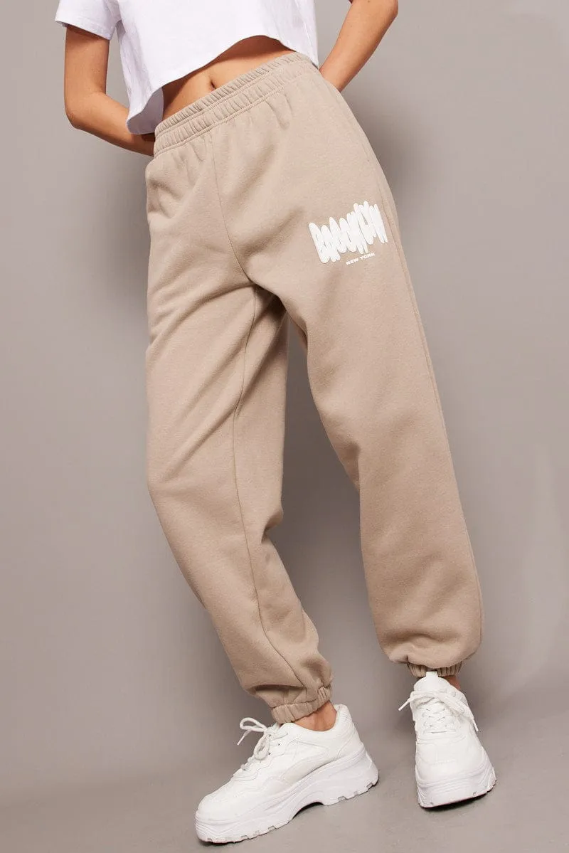 Beige Track Pants High Rise sold by Ally Fashion