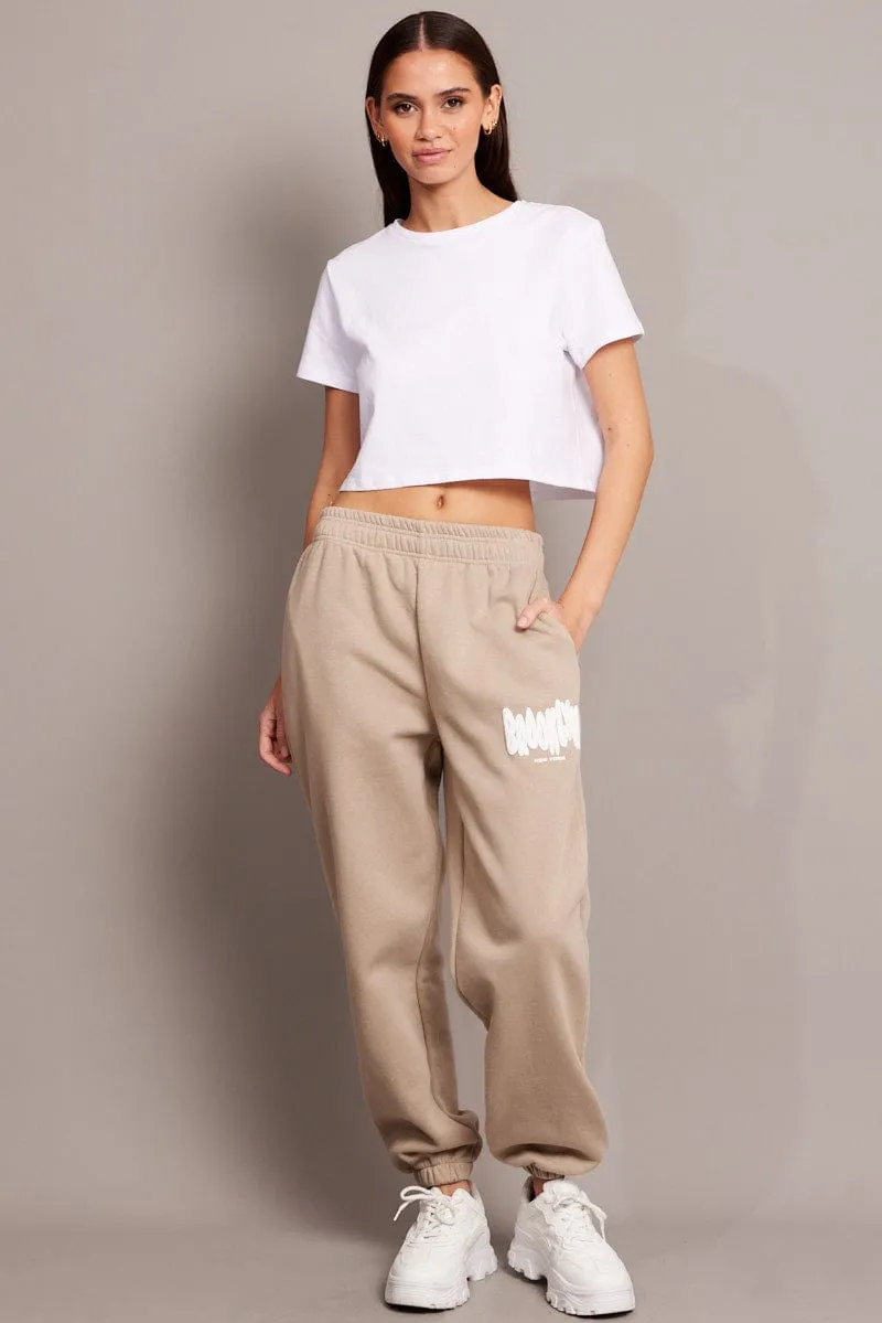 Beige Track Pants High Rise sold by Ally Fashion product image thumbnail 2