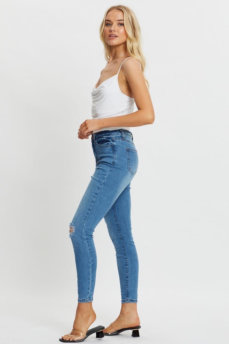 Blue Skinny Denim Jeans Mid Rise sold by Ally Fashion product image thumbnail 2