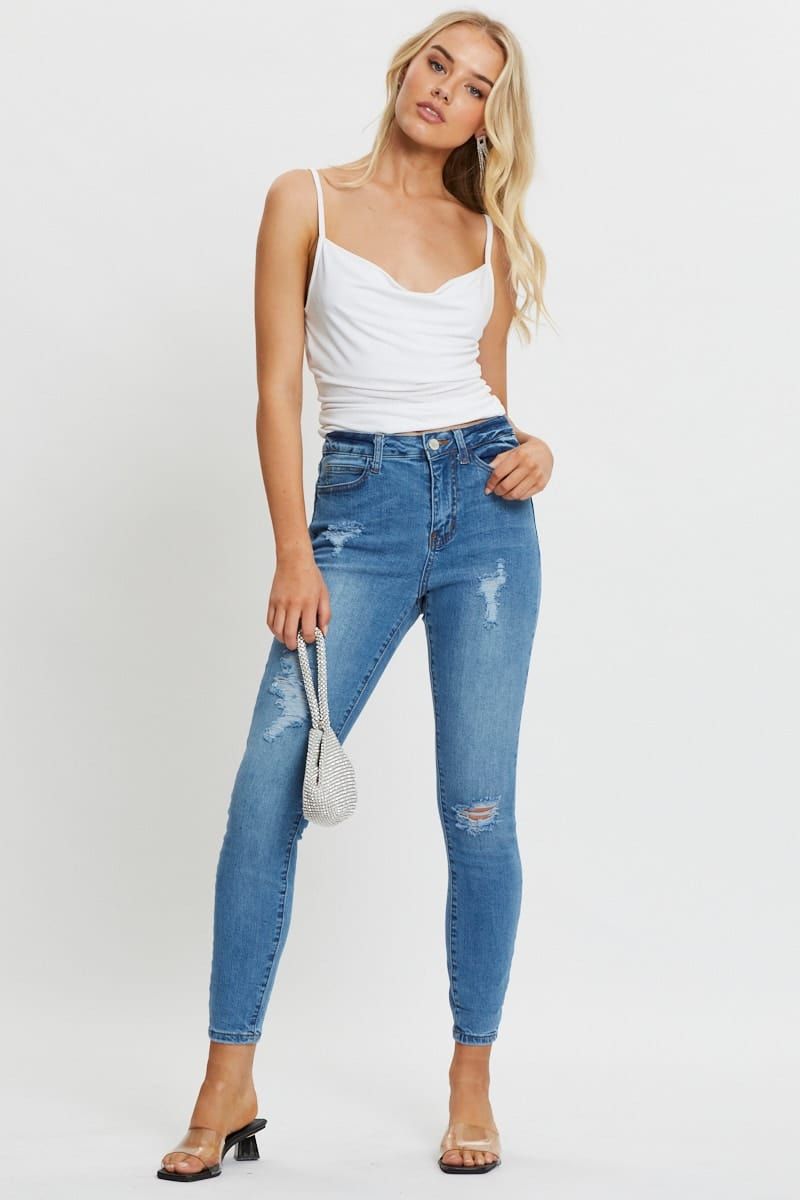 Blue Skinny Denim Jeans Mid Rise sold by Ally Fashion