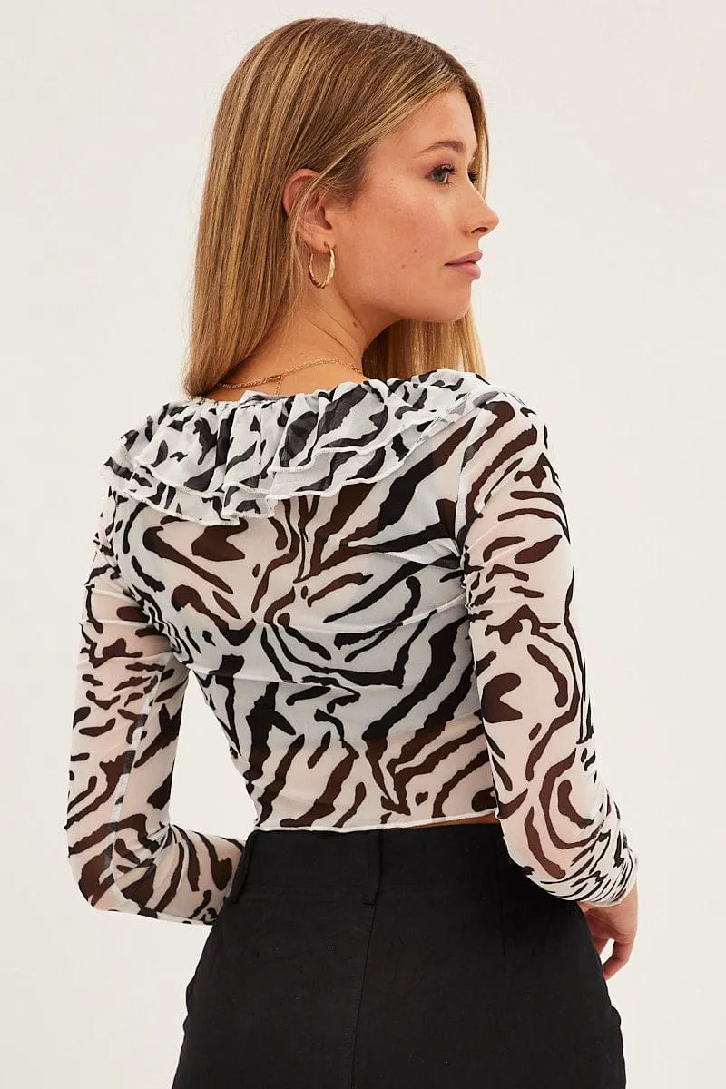 Black Print Mesh Long Sleeve Crop Top sold by Ally Fashion product image thumbnail 5
