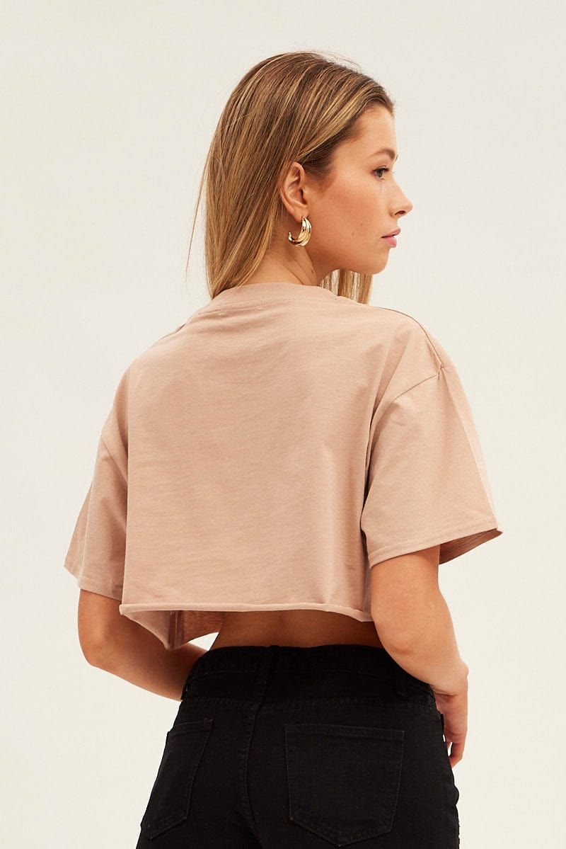 Beige Crop T Shirt Short Sleeve Crew Neck Hamptons sold by Ally Fashion product image thumbnail 5