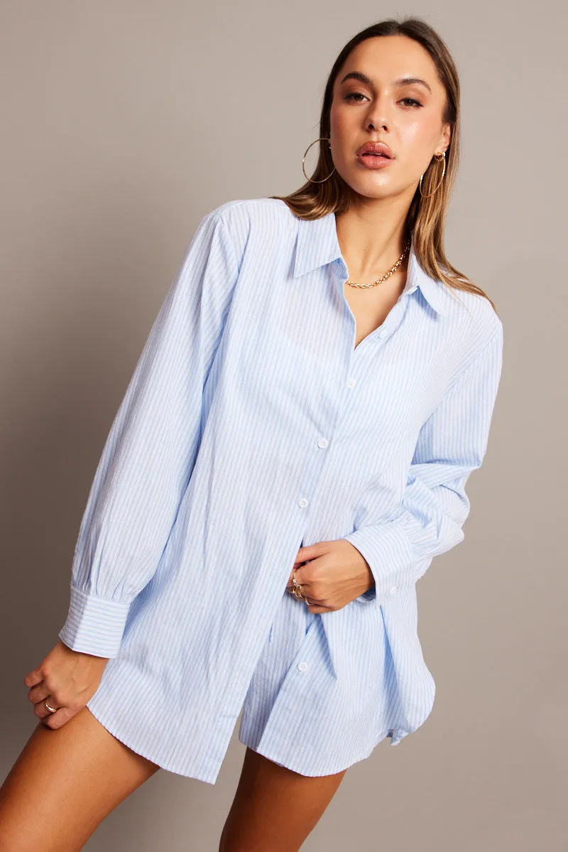 Blue Stripe Relaxed Shirt Long Sleeve sold by Ally Fashion product image thumbnail 3