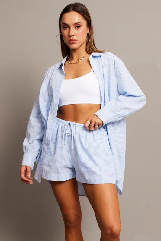 Blue Stripe Relaxed Shirt Long Sleeve sold by Ally Fashion