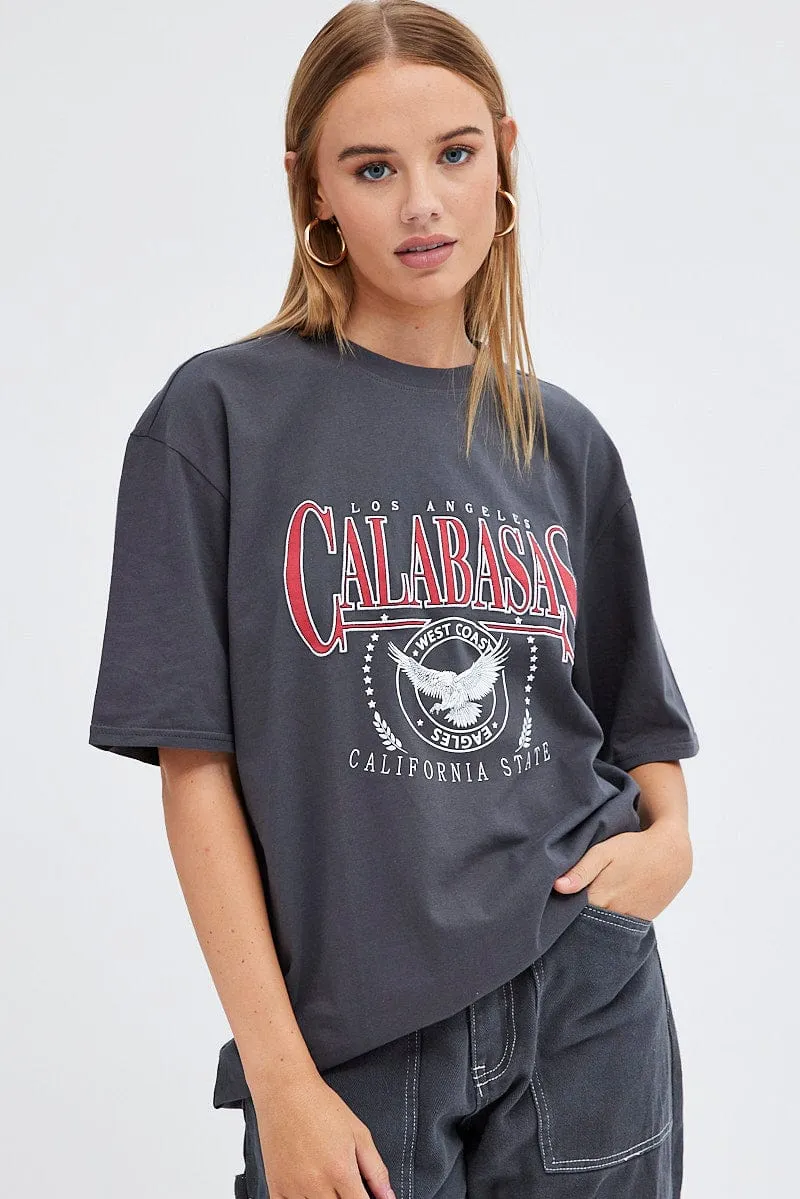Grey Graphic Tee Short Sleeves Oversized sold by Ally Fashion