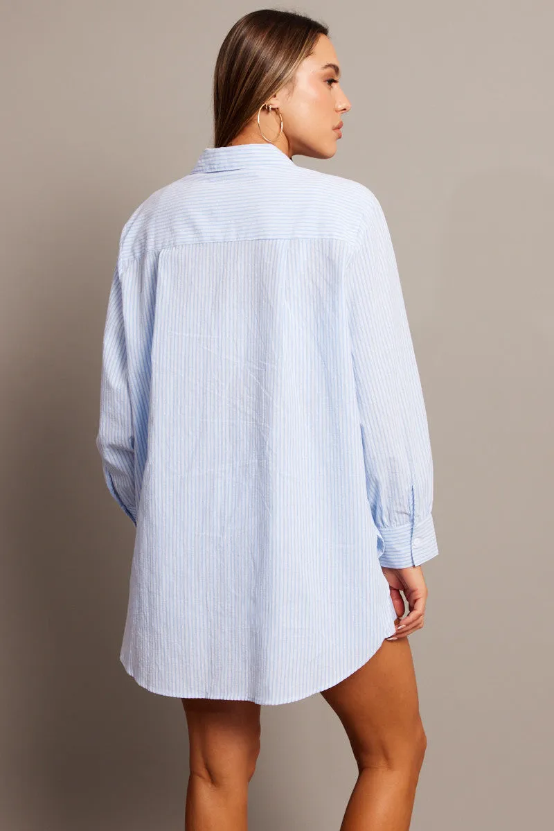 Blue Stripe Relaxed Shirt Long Sleeve sold by Ally Fashion product image thumbnail 5