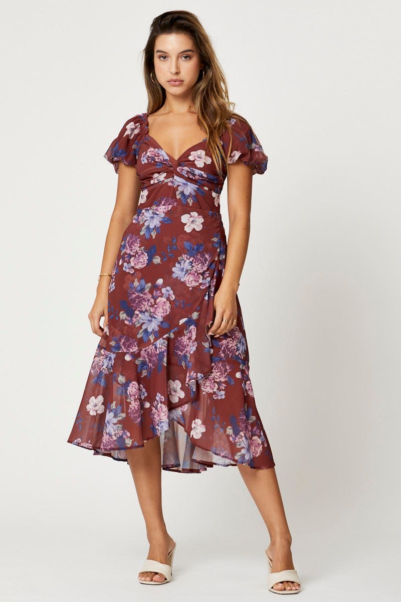 Print Sweetheart Button Front Midi Dress sold by Ally Fashion