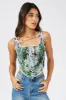 Black Floral Corset Top Sleeveless Scoop Neck Lace Up Detail sold by Ally Fashion
