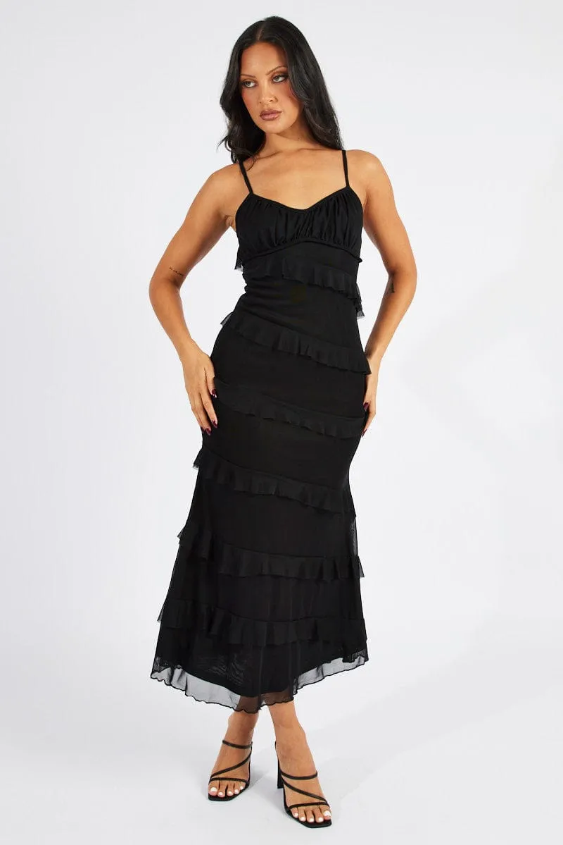Black Maxi Dress Sleeveless Sweetheart Frill Mesh sold by Ally Fashion product image thumbnail 2