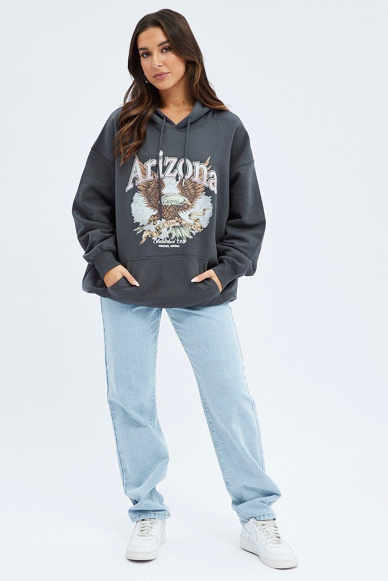 Grey Hoodie Long Sleeve Graphic Print sold by Ally Fashion product image thumbnail 2