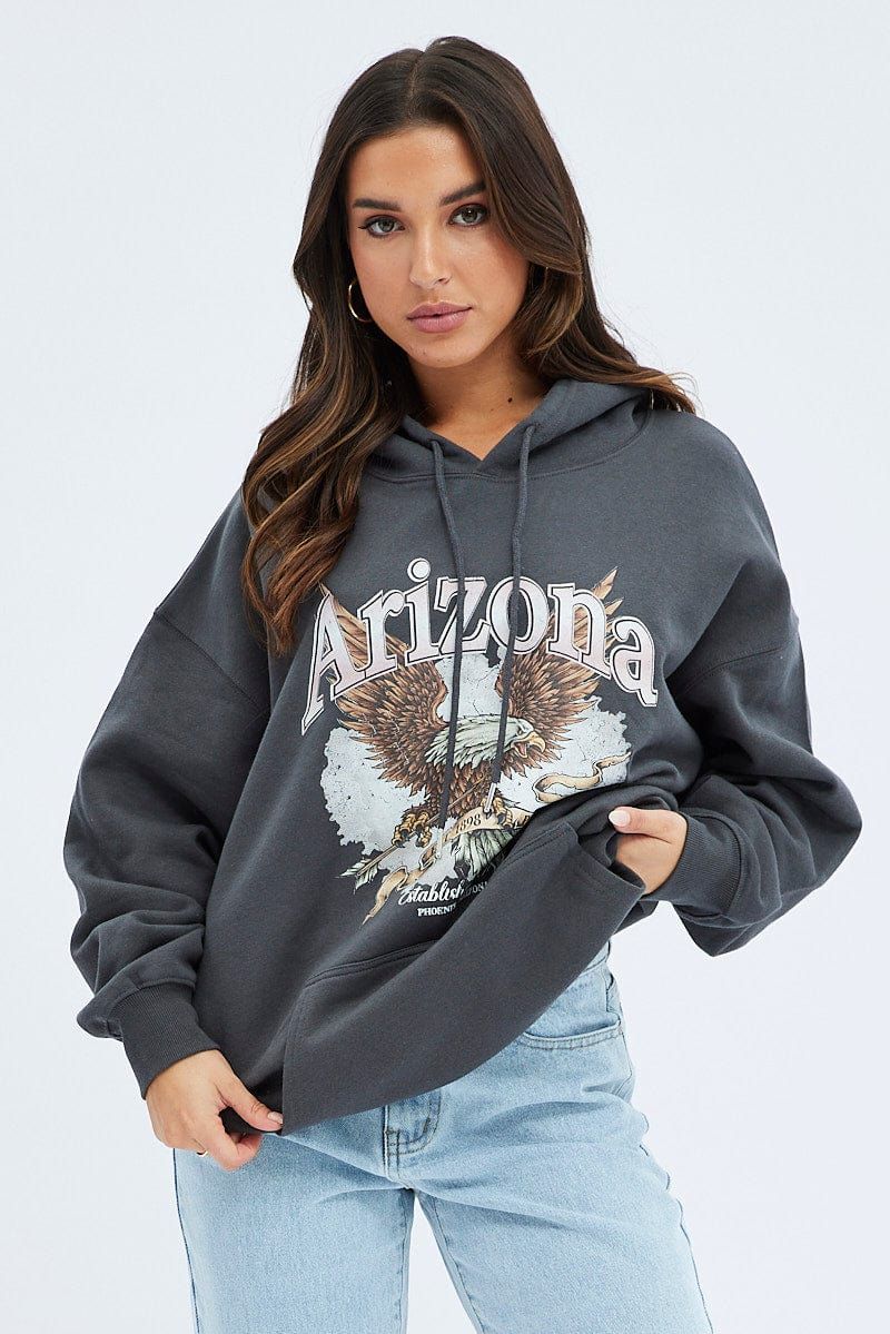 Grey Hoodie Long Sleeve Graphic Print sold by Ally Fashion product image thumbnail 3