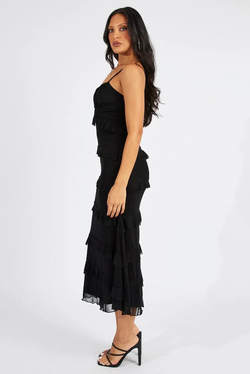Black Maxi Dress Sleeveless Sweetheart Frill Mesh sold by Ally Fashion product image thumbnail 4
