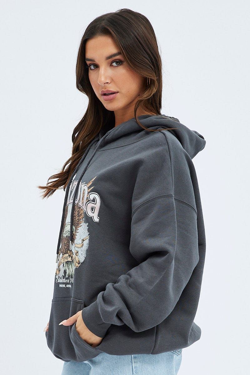 Grey Hoodie Long Sleeve Graphic Print sold by Ally Fashion product image thumbnail 4