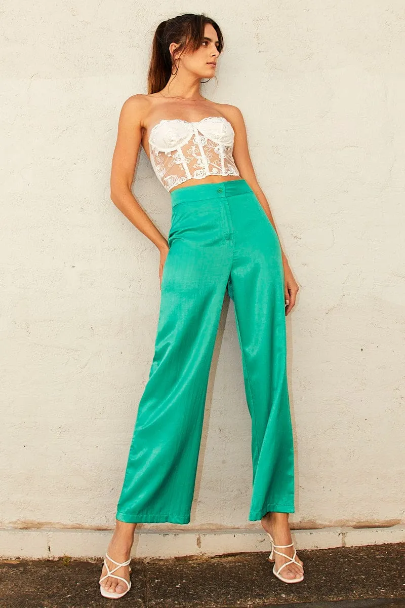 Green Wide Leg Pants High Rise sold by Ally Fashion product image thumbnail 3