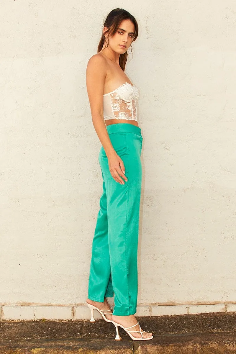 Green Wide Leg Pants High Rise sold by Ally Fashion product image thumbnail 4