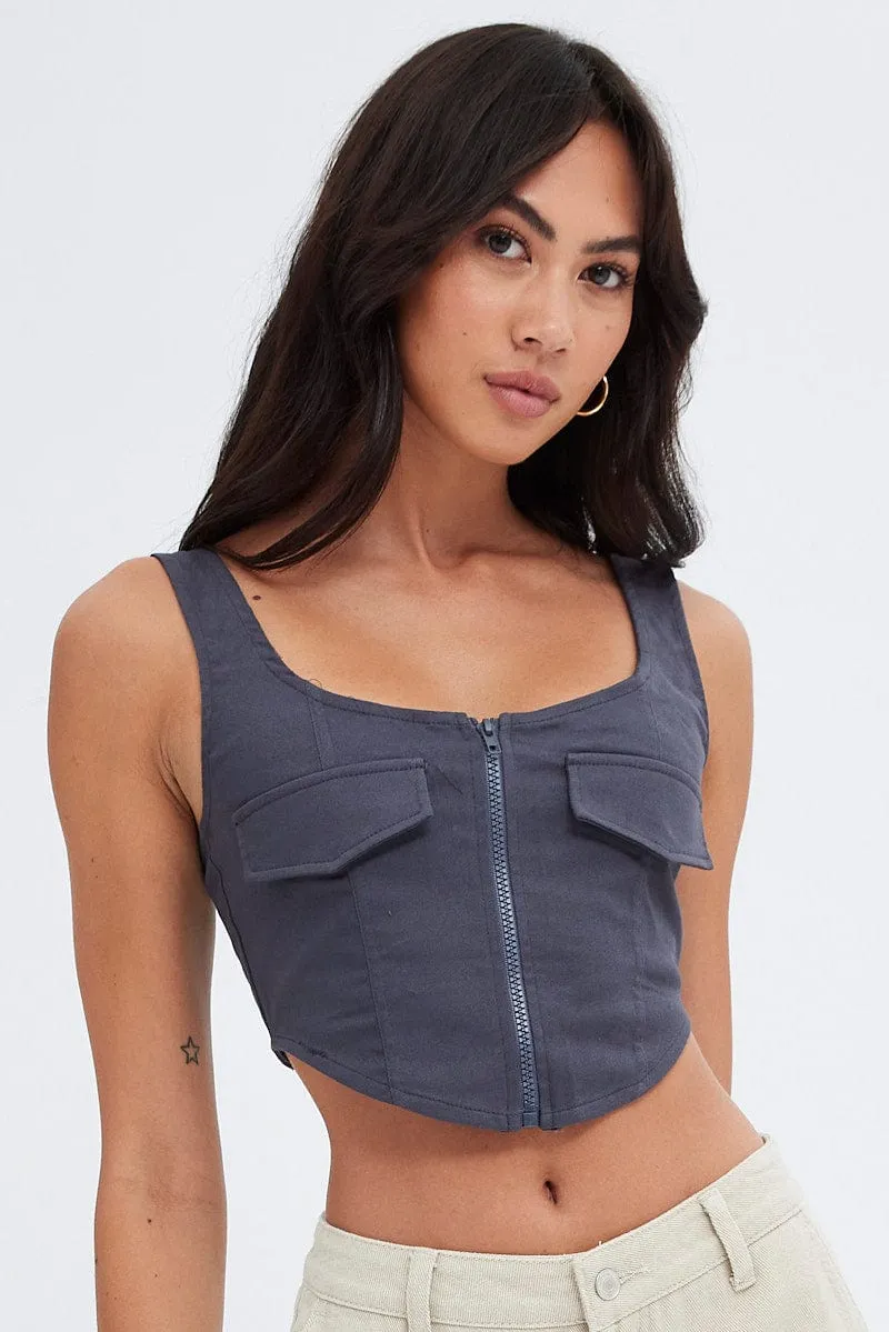 Grey Charcoal Top Sleeveless with Zipper sold by Ally Fashion product image thumbnail 3