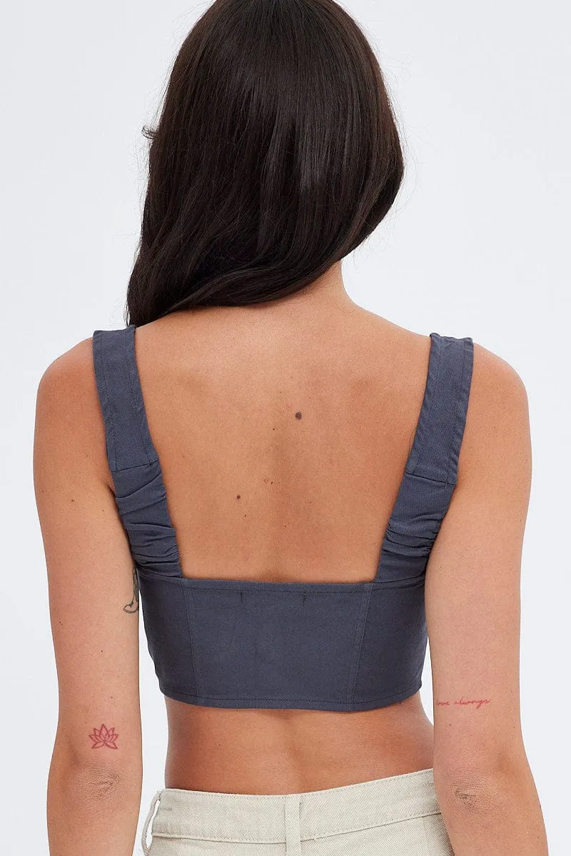 Grey Charcoal Top Sleeveless with Zipper sold by Ally Fashion product image thumbnail 5