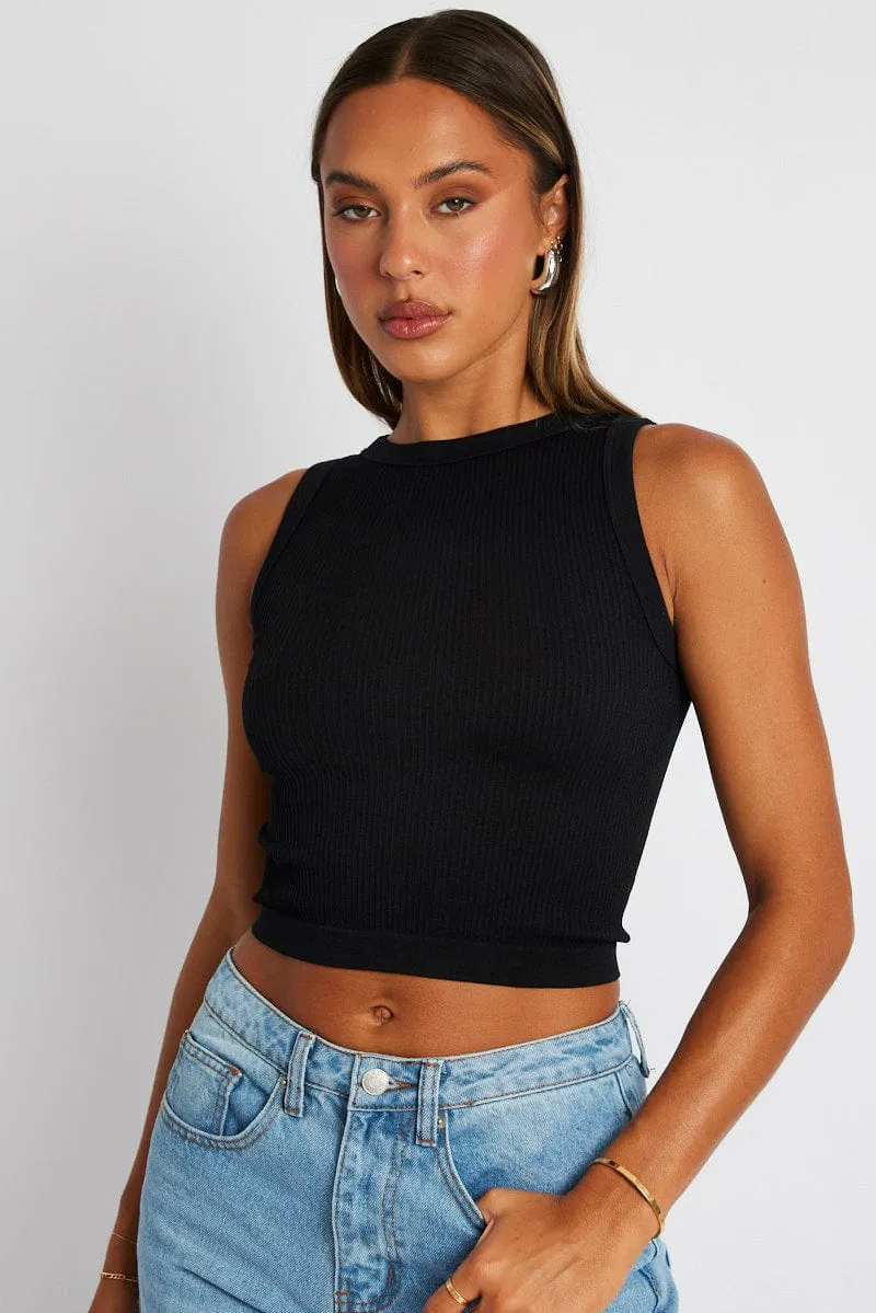 Black Tank Top Crew Neck Seamless sold by Ally Fashion product image thumbnail 3