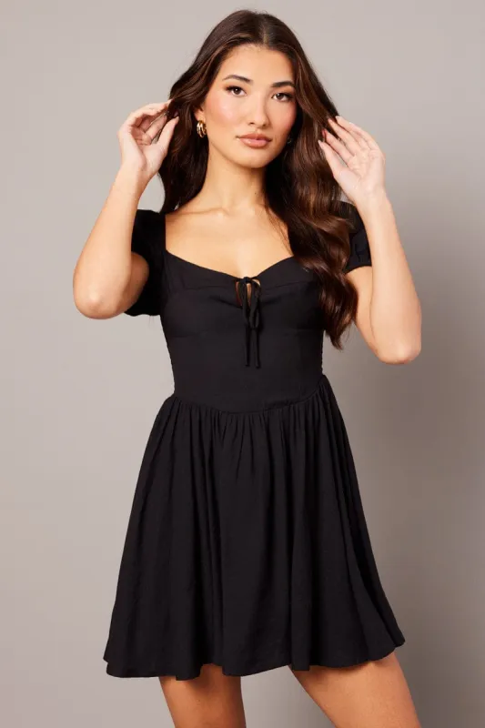 Black Fit And Flare Dress Puff Sleeve sold by Ally Fashion