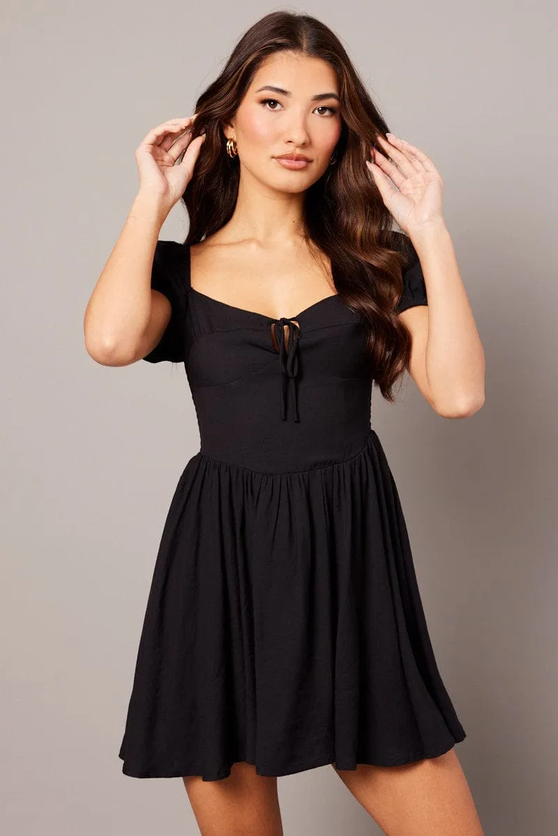 Black Fit And Flare Dress Puff Sleeve sold by Ally Fashion