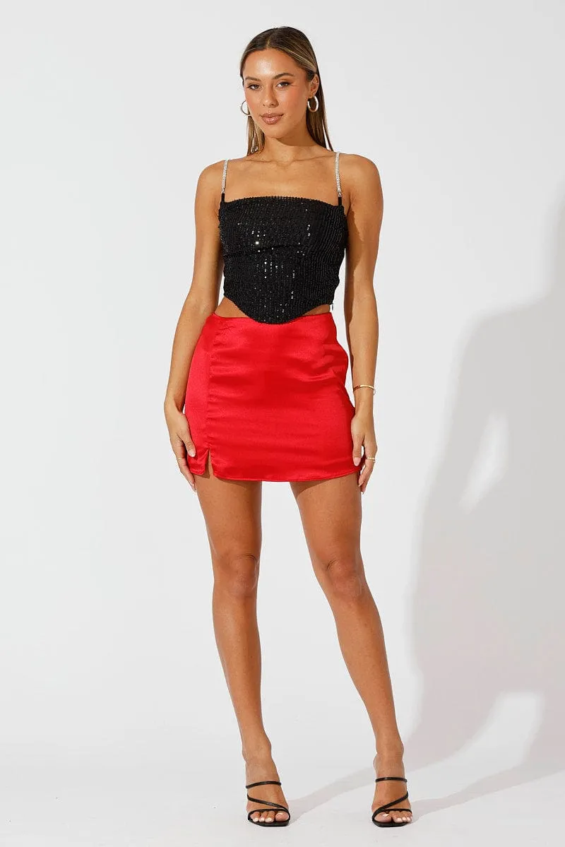 Red Mini Skirt High Rise Satin sold by Ally Fashion product image thumbnail 3