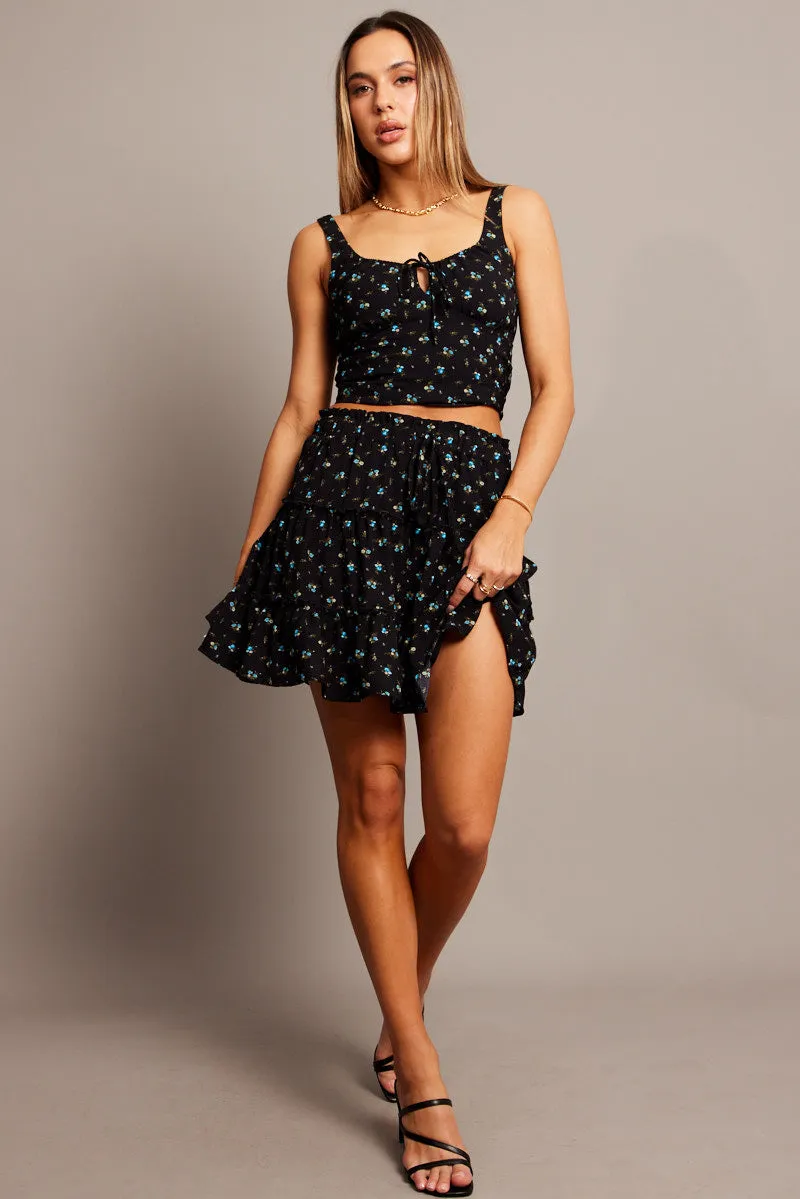 Black Ditsy Ruched Bust Top Sleeveless sold by Ally Fashion product image thumbnail 3