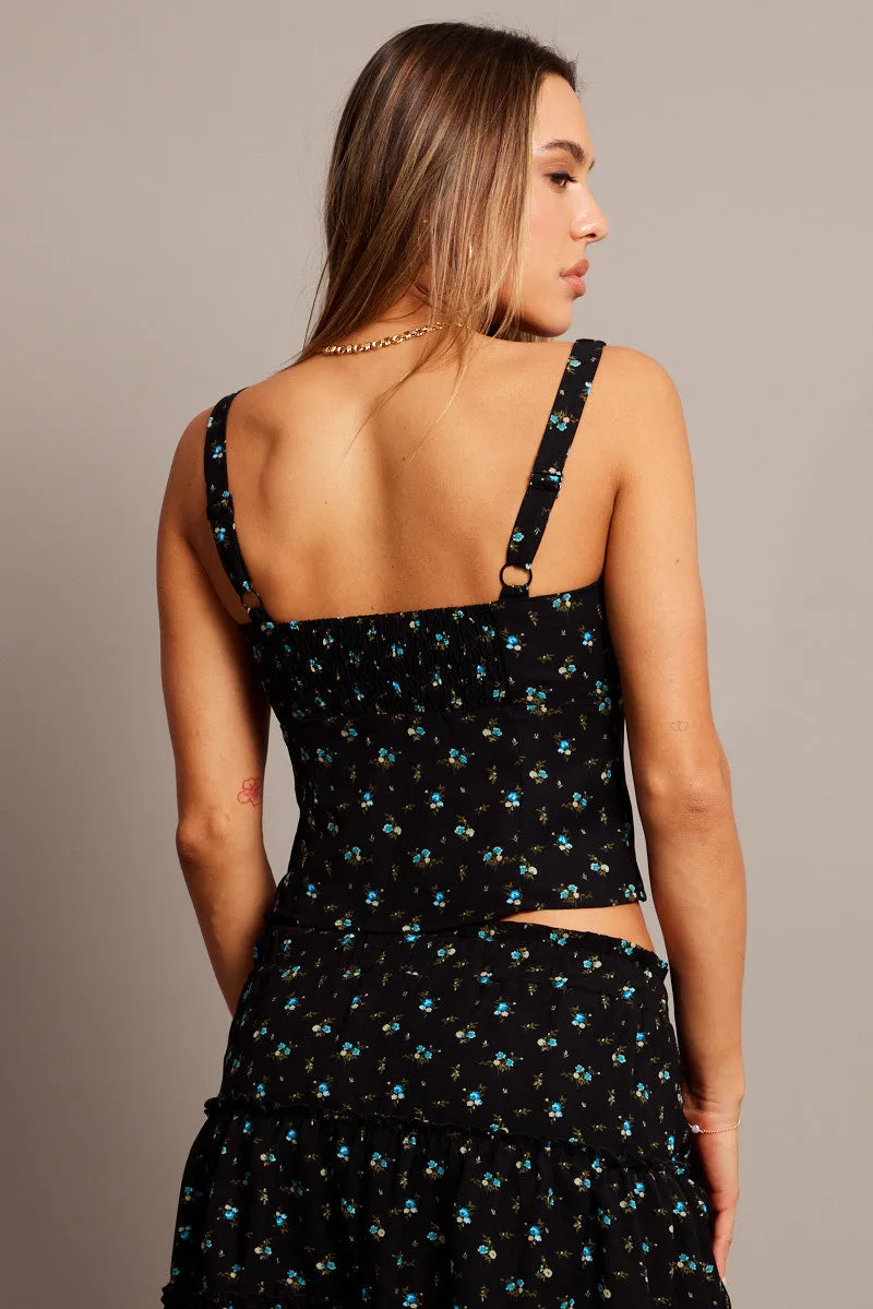 Black Ditsy Ruched Bust Top Sleeveless sold by Ally Fashion product image thumbnail 4