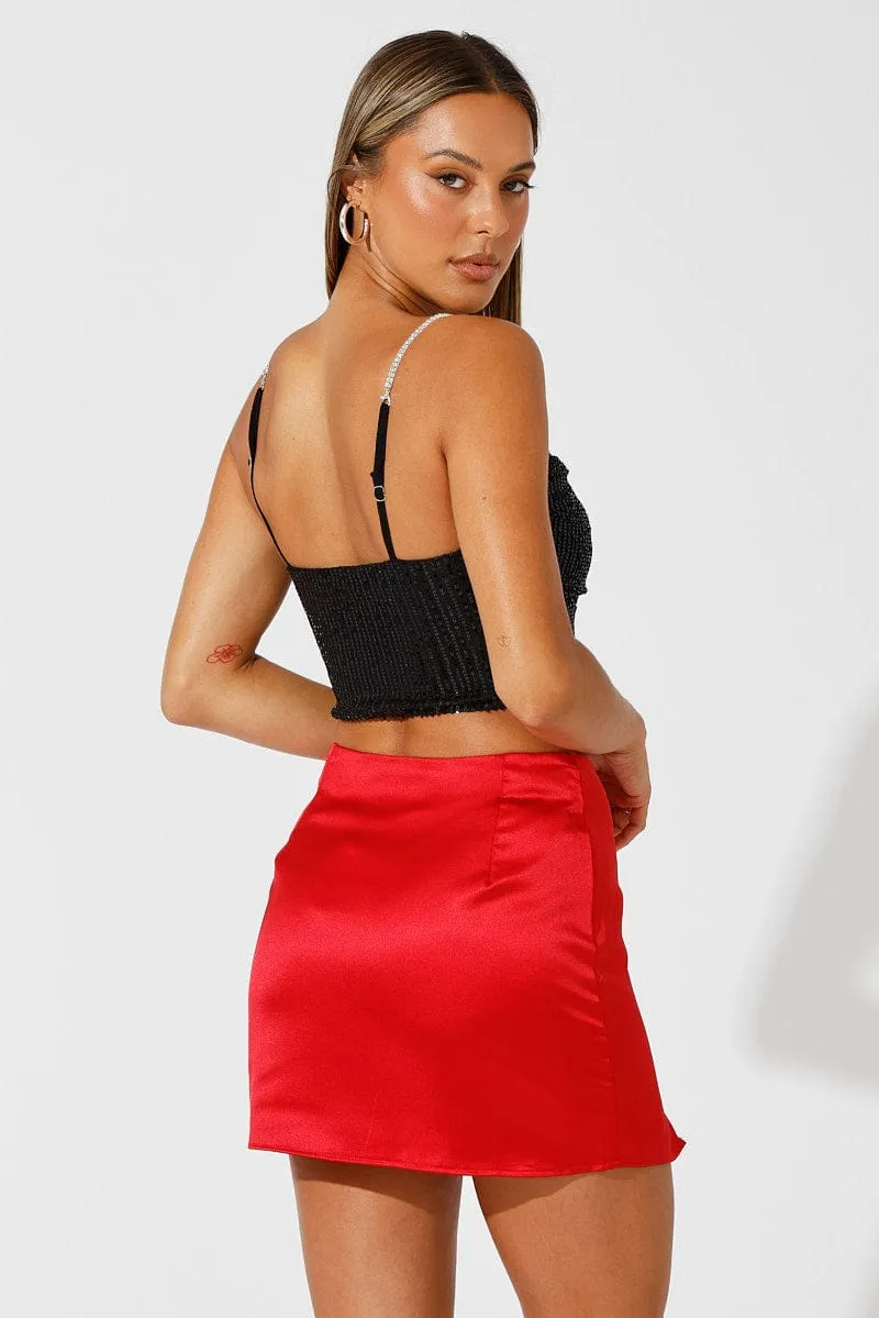 Red Mini Skirt High Rise Satin sold by Ally Fashion product image thumbnail 5