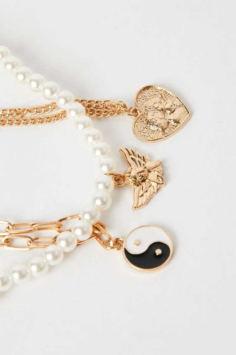 Gold 3 Pack Pendent Necklaces Angel Heart Yin yang sold by Ally Fashion product image thumbnail 2