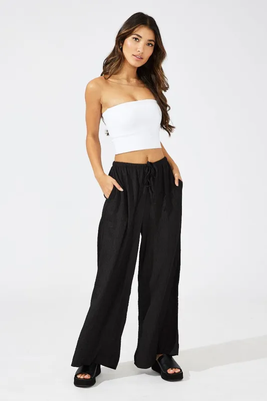 Black Wide Leg Pants High Rise Textured Fabric sold by Ally Fashion