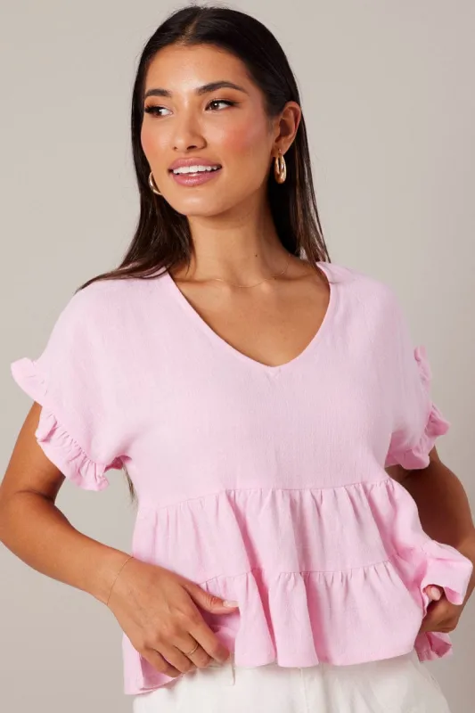 Pink Tiered Top Short Sleeve sold by Ally Fashion