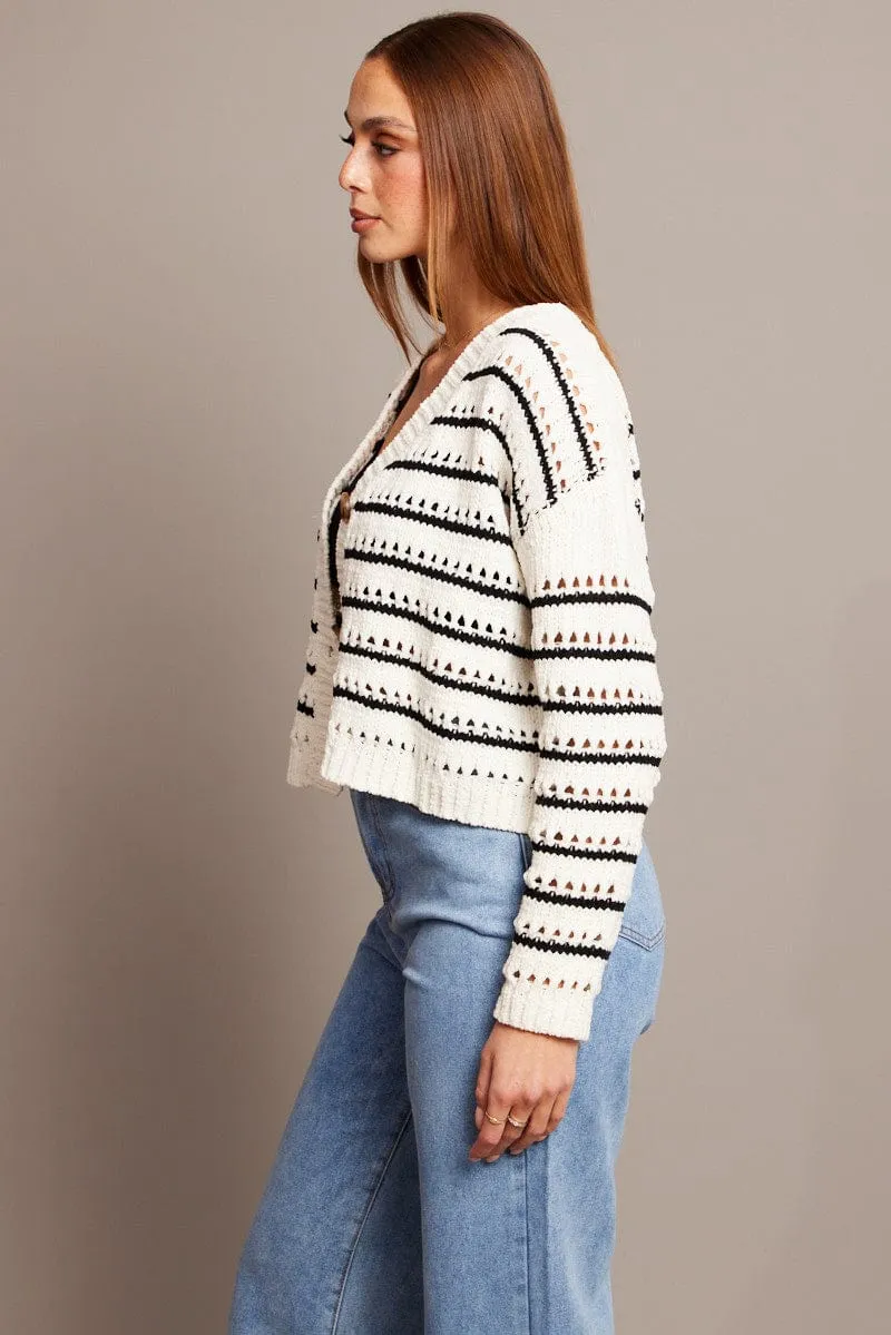 Beige Stripe Oversized Knit Cardigan V Neck Stripe sold by Ally Fashion product image thumbnail 4
