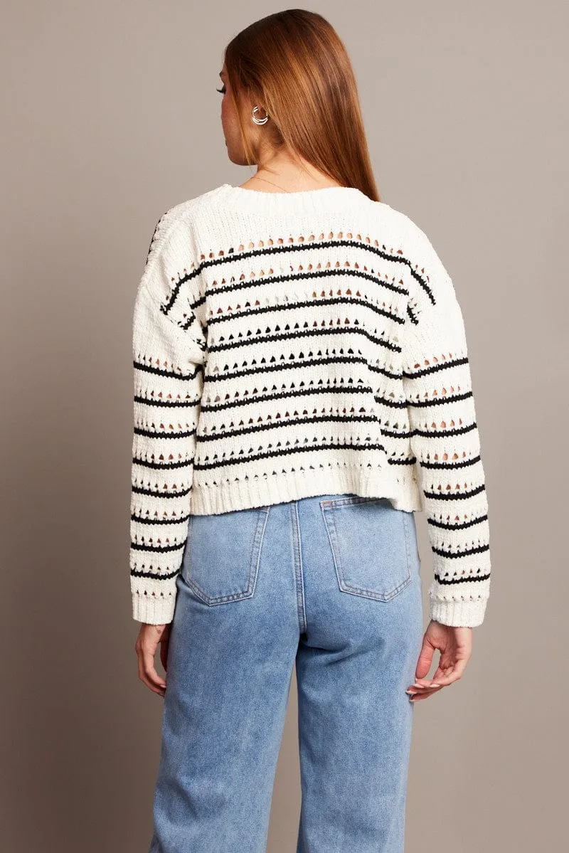 Beige Stripe Oversized Knit Cardigan V Neck Stripe sold by Ally Fashion product image thumbnail 5