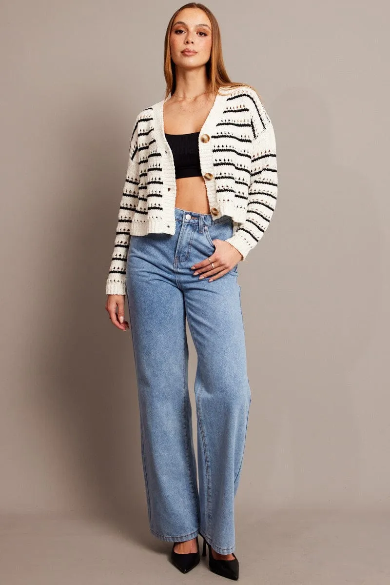 Beige Stripe Oversized Knit Cardigan V Neck Stripe sold by Ally Fashion product image thumbnail 2
