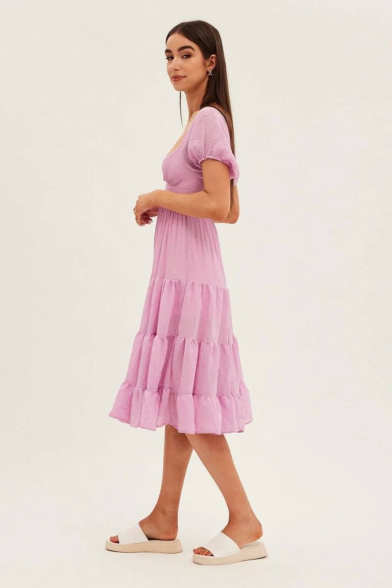 Pink Midi Dress Short Sleeve V-Neck sold by Ally Fashion product image thumbnail 4