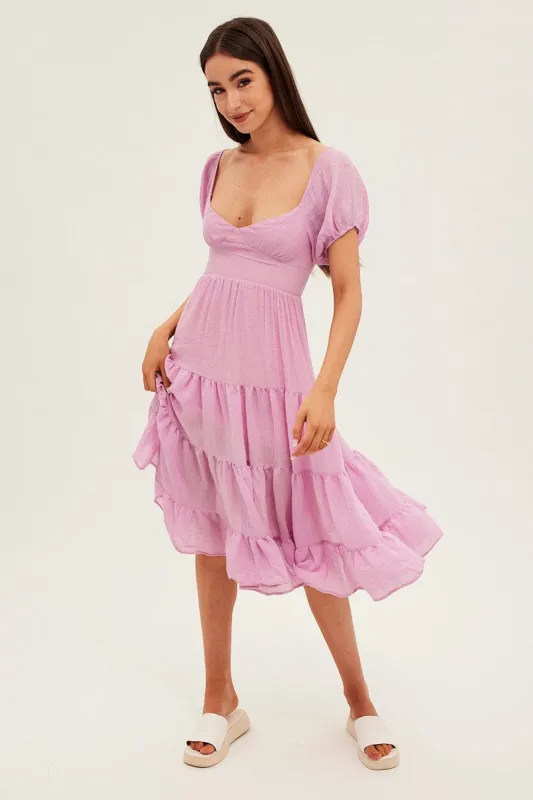 Pink Midi Dress Short Sleeve V-Neck sold by Ally Fashion