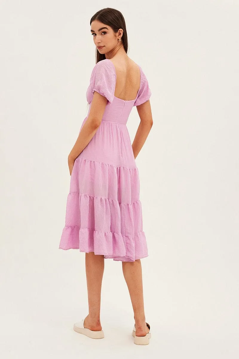 Pink Midi Dress Short Sleeve V-Neck sold by Ally Fashion product image thumbnail 5