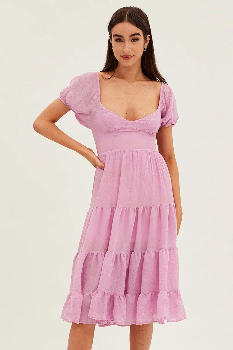 Pink Midi Dress Short Sleeve V-Neck sold by Ally Fashion product image thumbnail 2