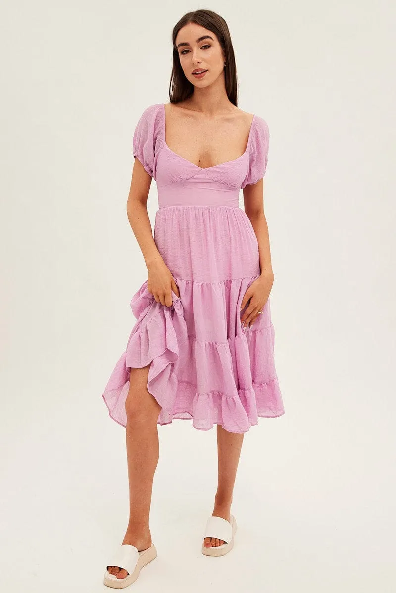 Pink Midi Dress Short Sleeve V-Neck sold by Ally Fashion product image thumbnail 3