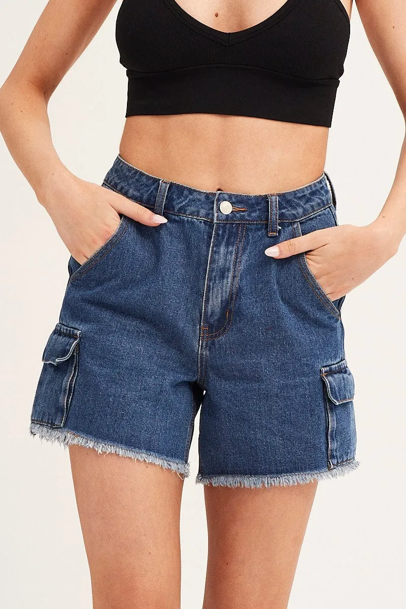 Blue Shorts Cargo High Rise sold by Ally Fashion product image thumbnail 2