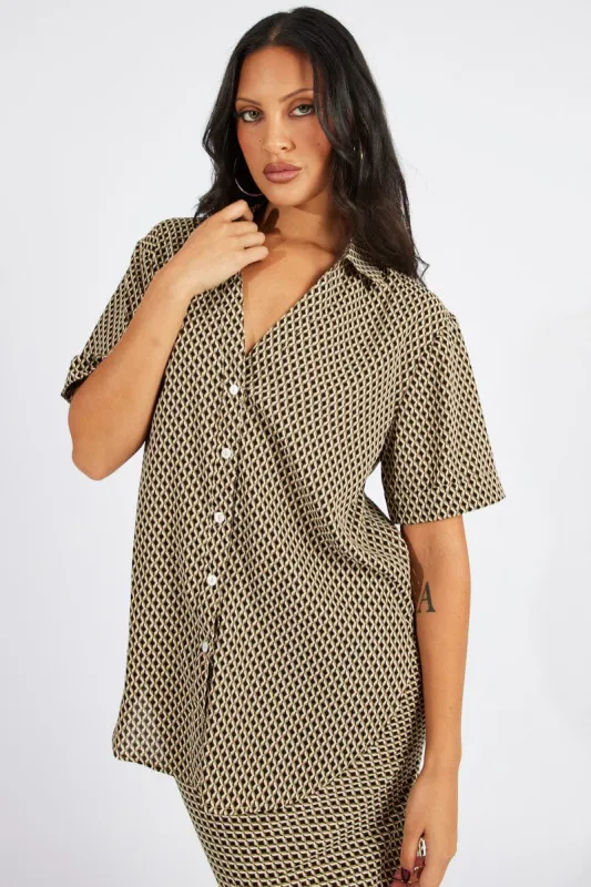 Brown Geo Shirt Short Sleeve sold by Ally Fashion