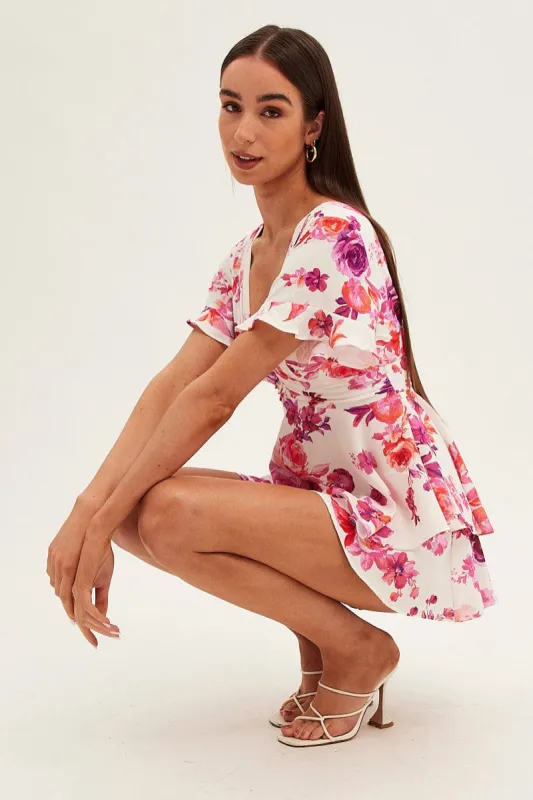 Pink Floral Fit And Flare Playsuit Sleeveless sold by Ally Fashion