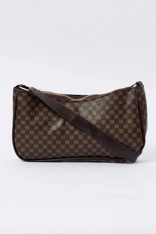 Brown Floral Print Detail Shoulder Bag sold by Ally Fashion