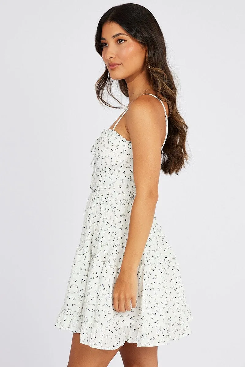White Ditsy Fit and Flare Dress Short Sleeve Tiered sold by Ally Fashion product image thumbnail 4