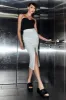 White Rib Front Slit Skinny Skirt sold by Ally Fashion