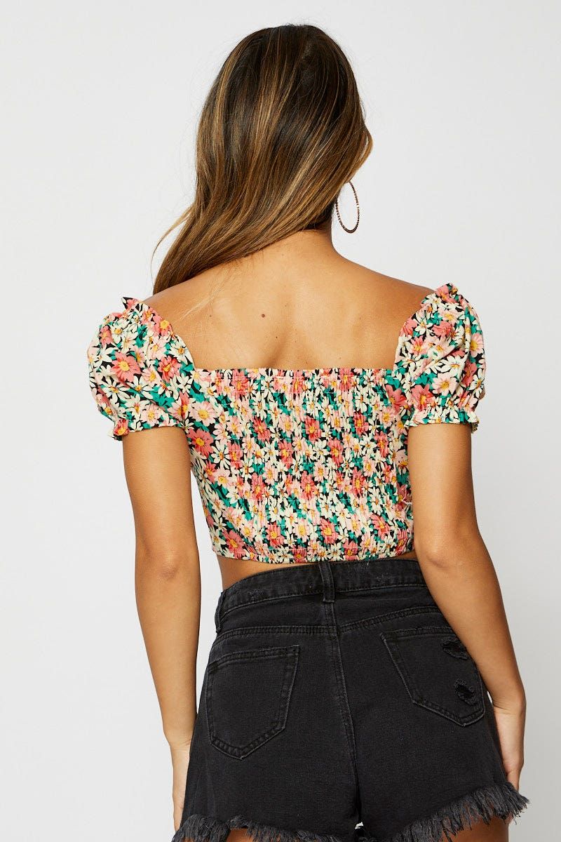 Print Crop Top Off Shoulder Short Sleeve sold by Ally Fashion product image thumbnail 5